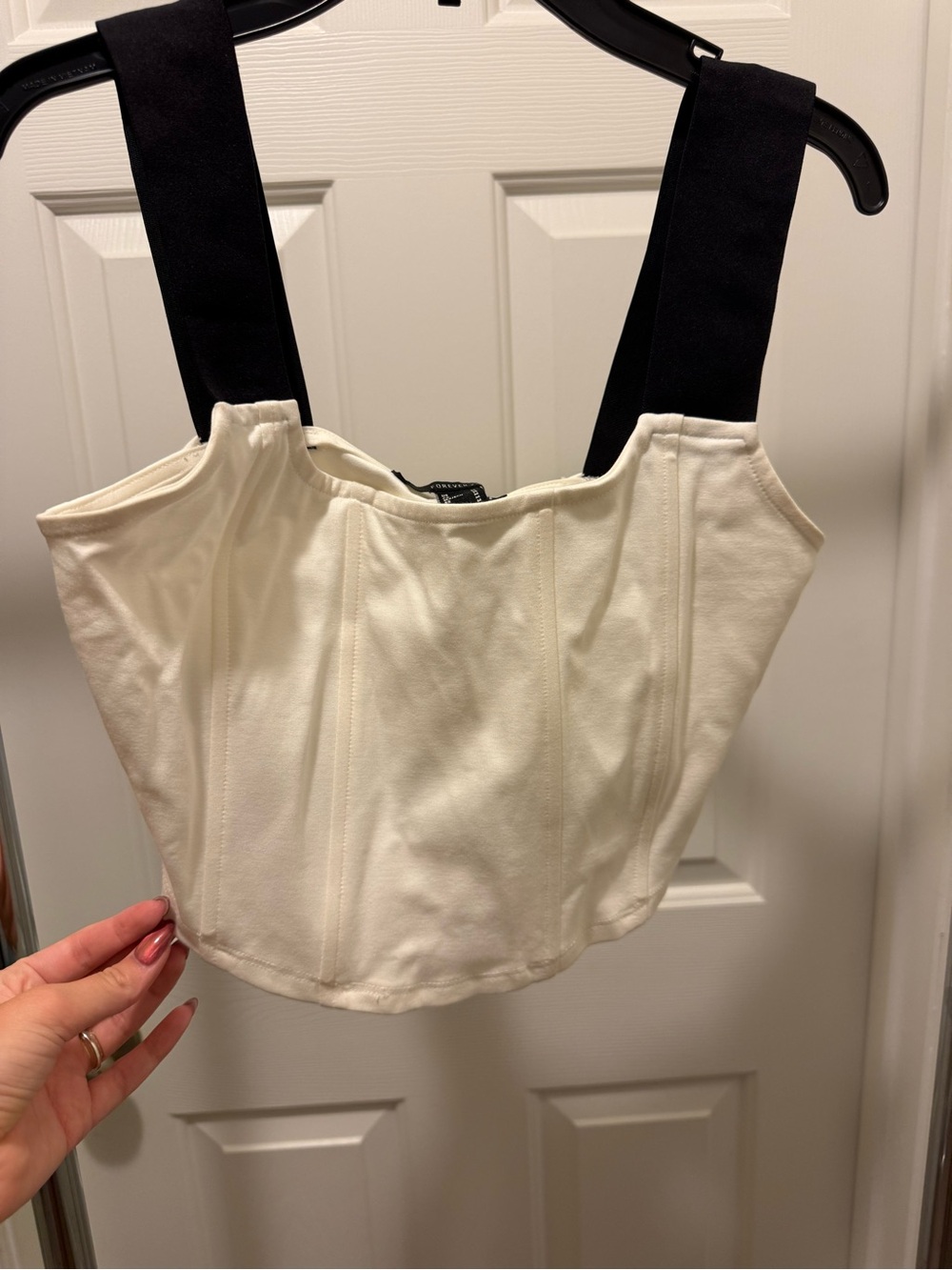 Forever 21 Cream Corset Crop Top with Black Straps